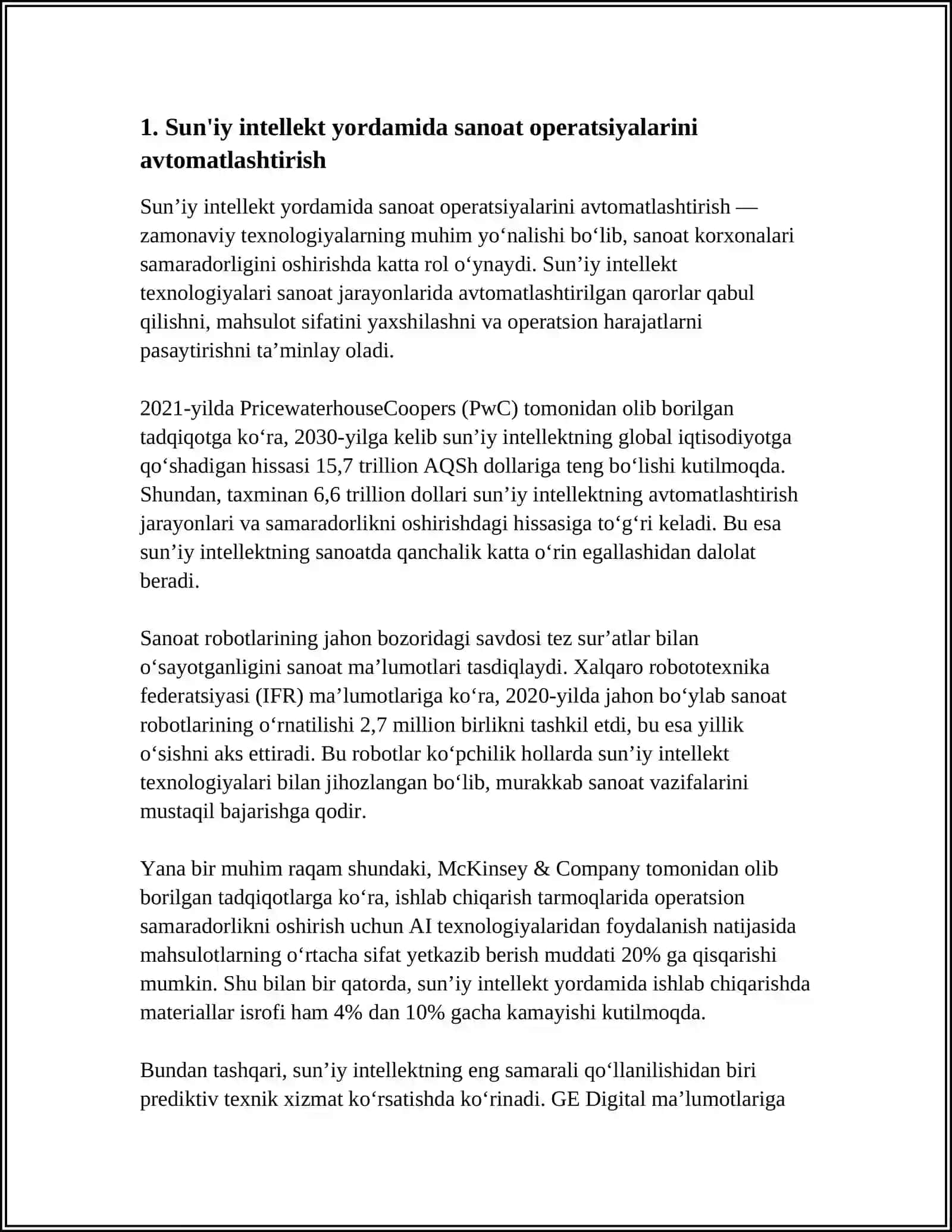SUN’IY INTELLEKTDAN SANOAT OPERATSIYALARINI VA SANOAT XAVFSIZLIGINI AMALGA OSHIRISHDA FOYDALANISH 3