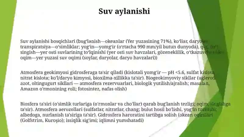Atmosfera gidrosfera va biosfera geokimyosi 3