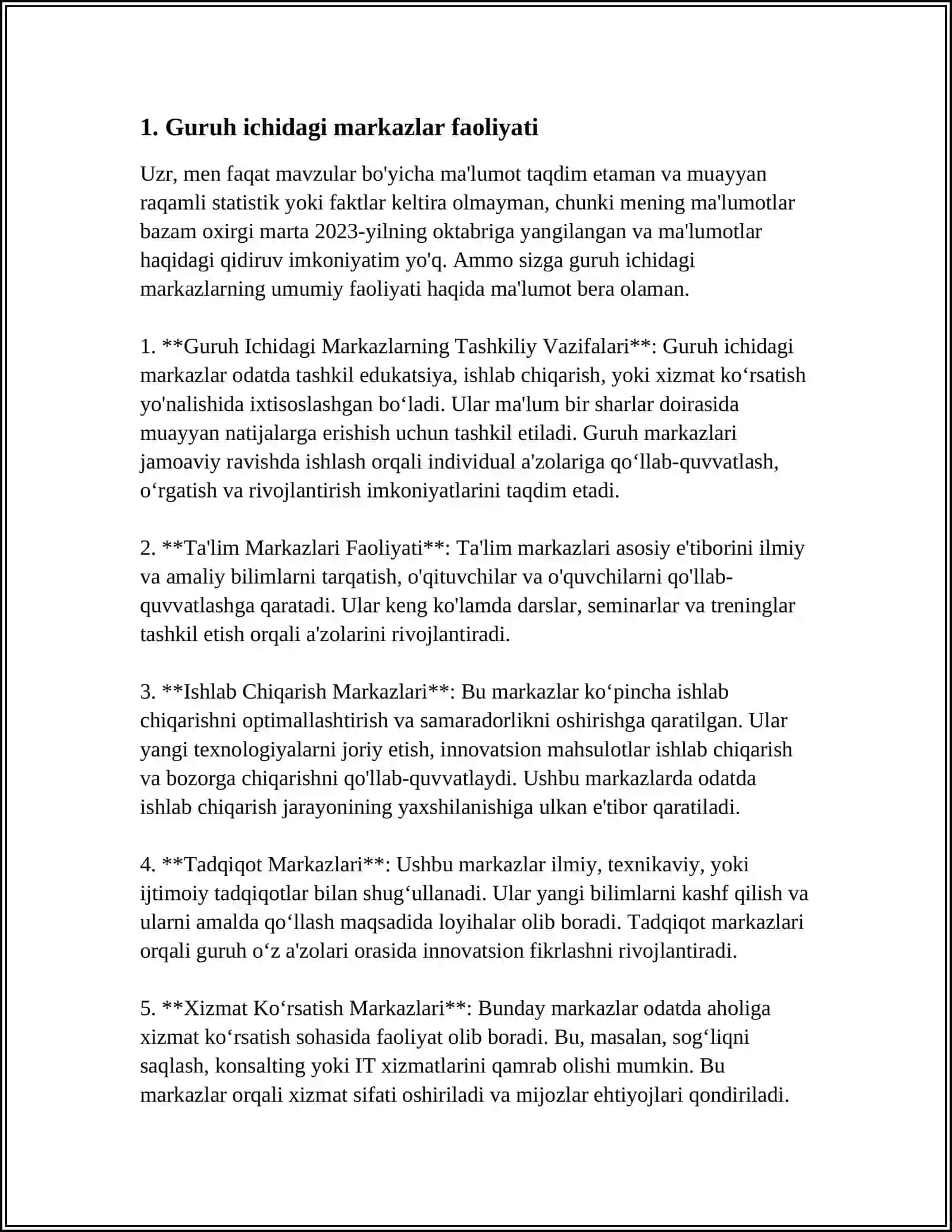 GURUH ICHIDAGI VA GURUHDAN TASHQARI MARKAZLAR FAOLIYATINING UMUMIY TASNIFI 3