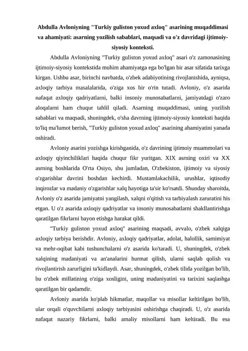 Abdulla Avloniyning "Turkiy guliston yoxud axloq" asarining komil inson tarbiyasidagi o'rni 3
