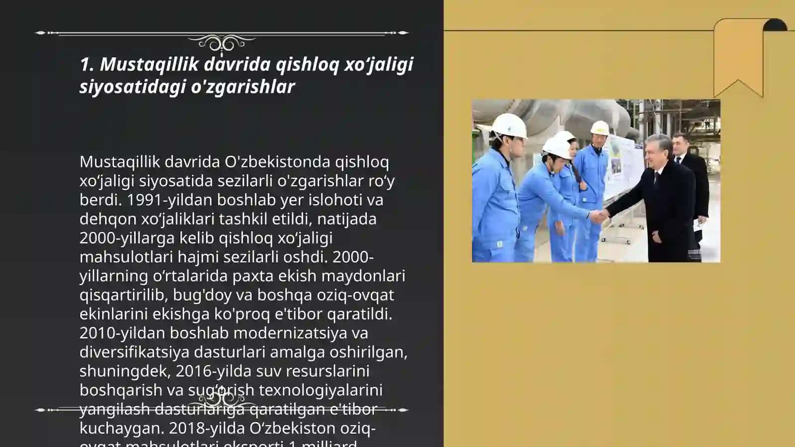 Mustaqillik yillarida qishloq xòjaligi va sanoat sohasidagi o'zgarishlar 3