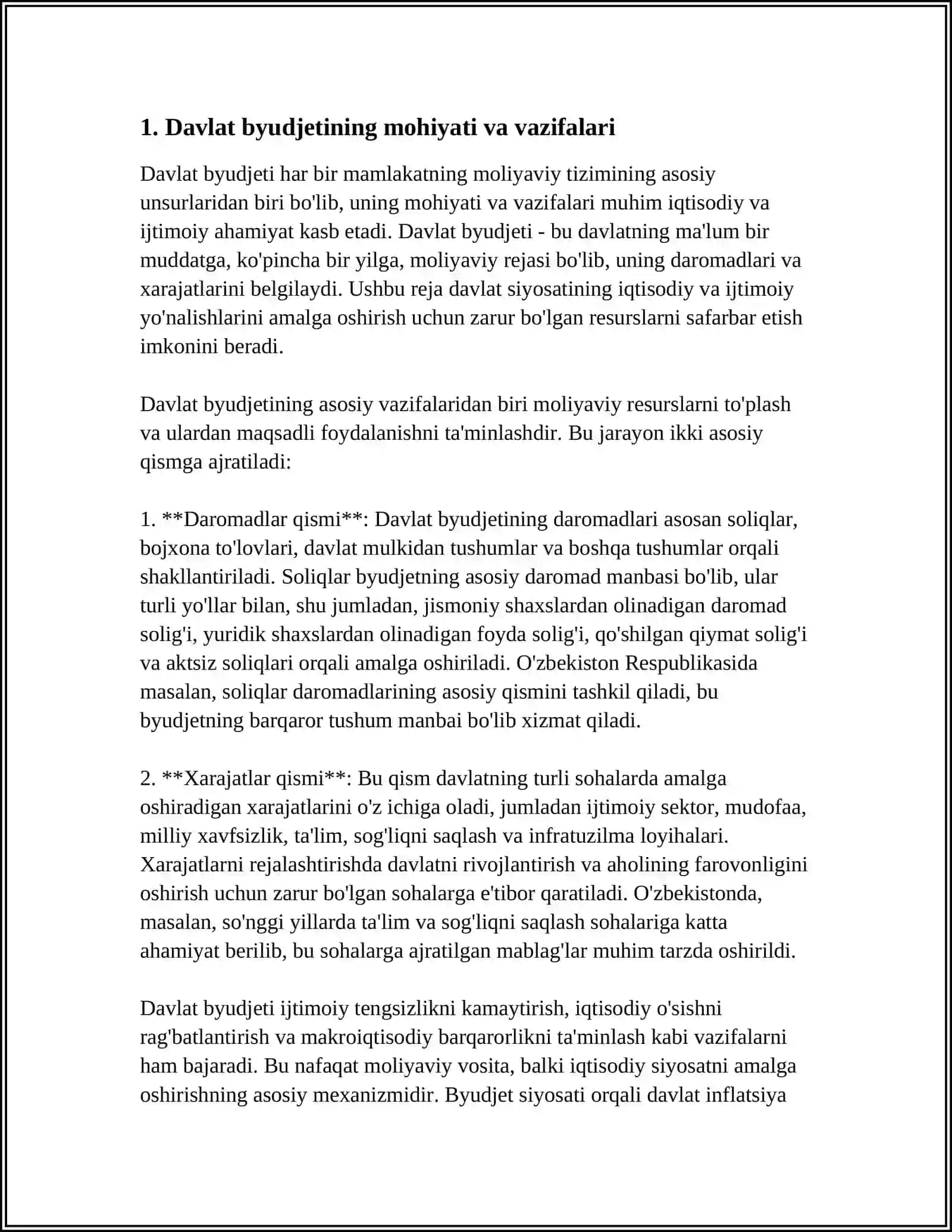 MOLIYA FANIDAN DAVLAT BYUDJETI MAVZUSIGA MUSTAQIL ISH 3