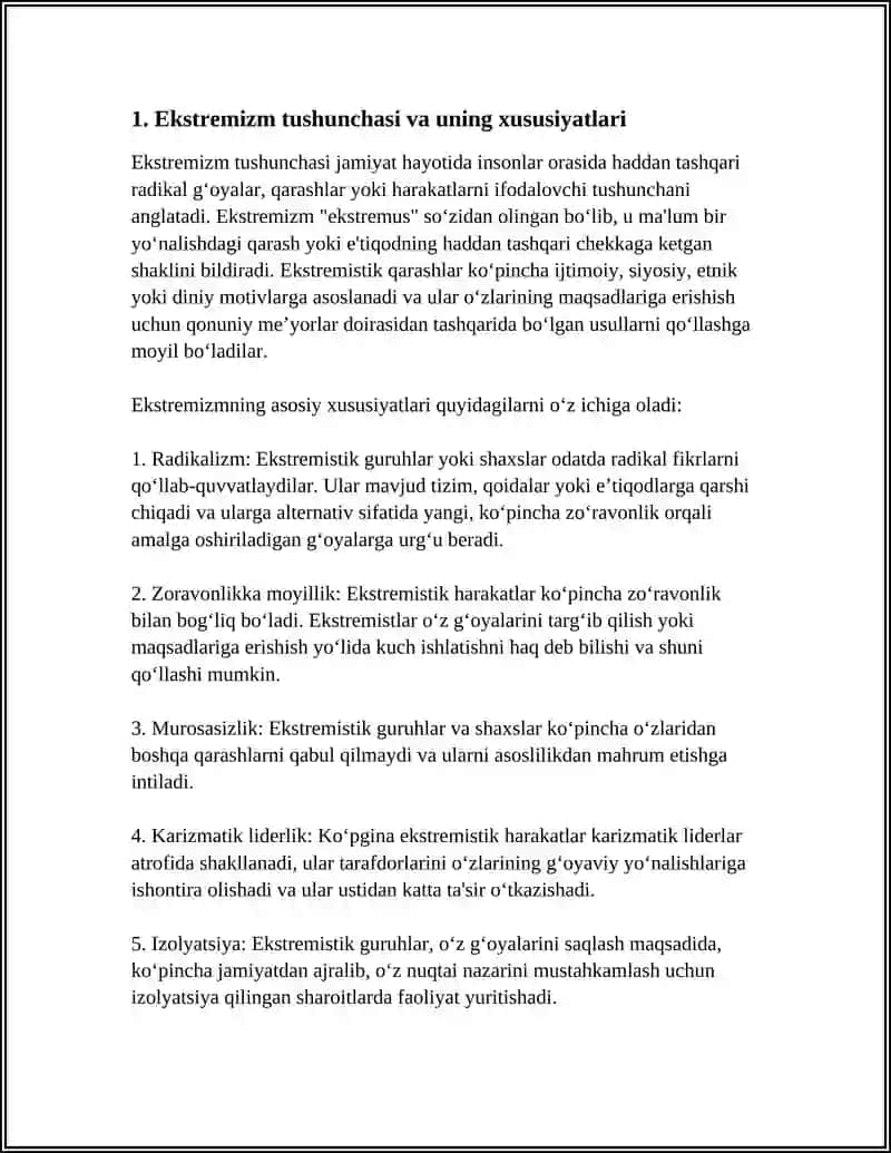 EKSTREMIZM TUSHUNCHASI. DINIY EKSTREMIZM, UNING MAZMUNI, MAQSADI VA KURASH USULLARI 3