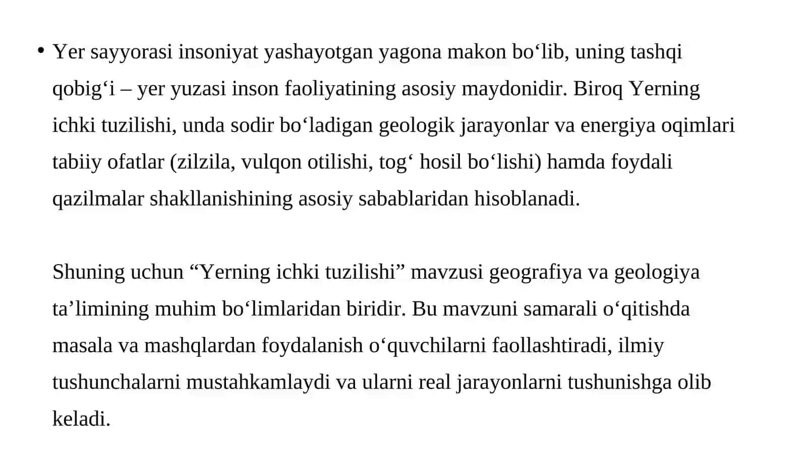 Yerning ichki tuzilishini o‘qitishda masala va mashqlardan foydalanish usuli 3