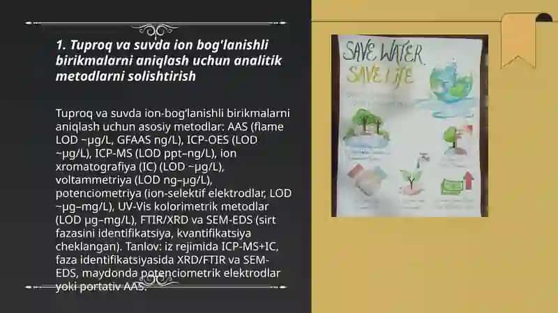 Tuproq suvning ifloslanishida ion boģlanishli bikmalarni aniqlab ulardan tozalash ģoyadini ishlab chiqarish 3