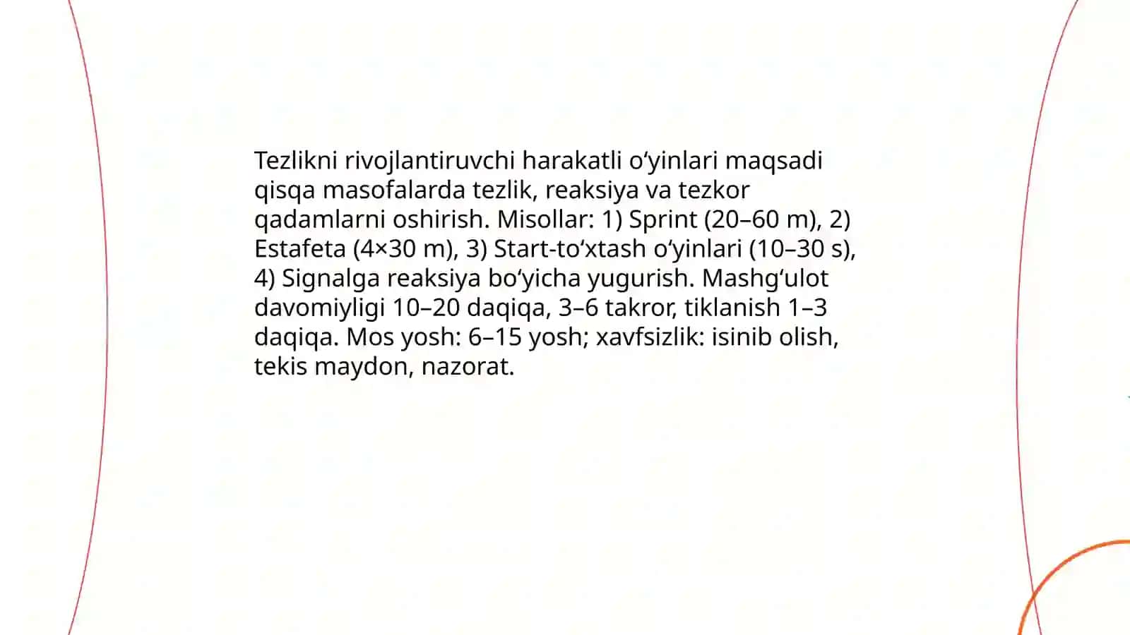Tezlikni rivojlantiruvchi harakatli oʻyinlari 3