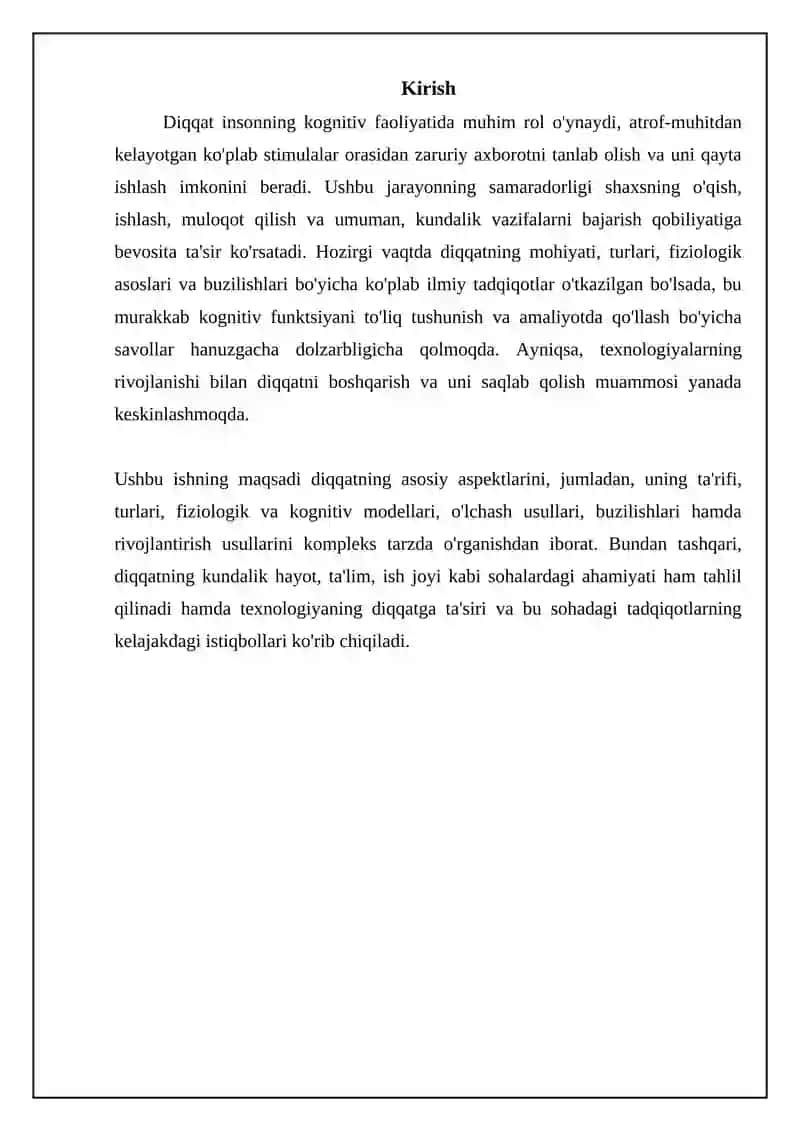 Diqqatning Kognitiv Modellari, O'lchash va Buzilishlari 3