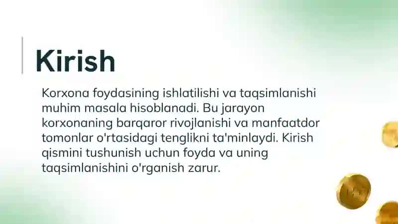 Korxona foydasining ishlatilishi va taqsimlanishi 3