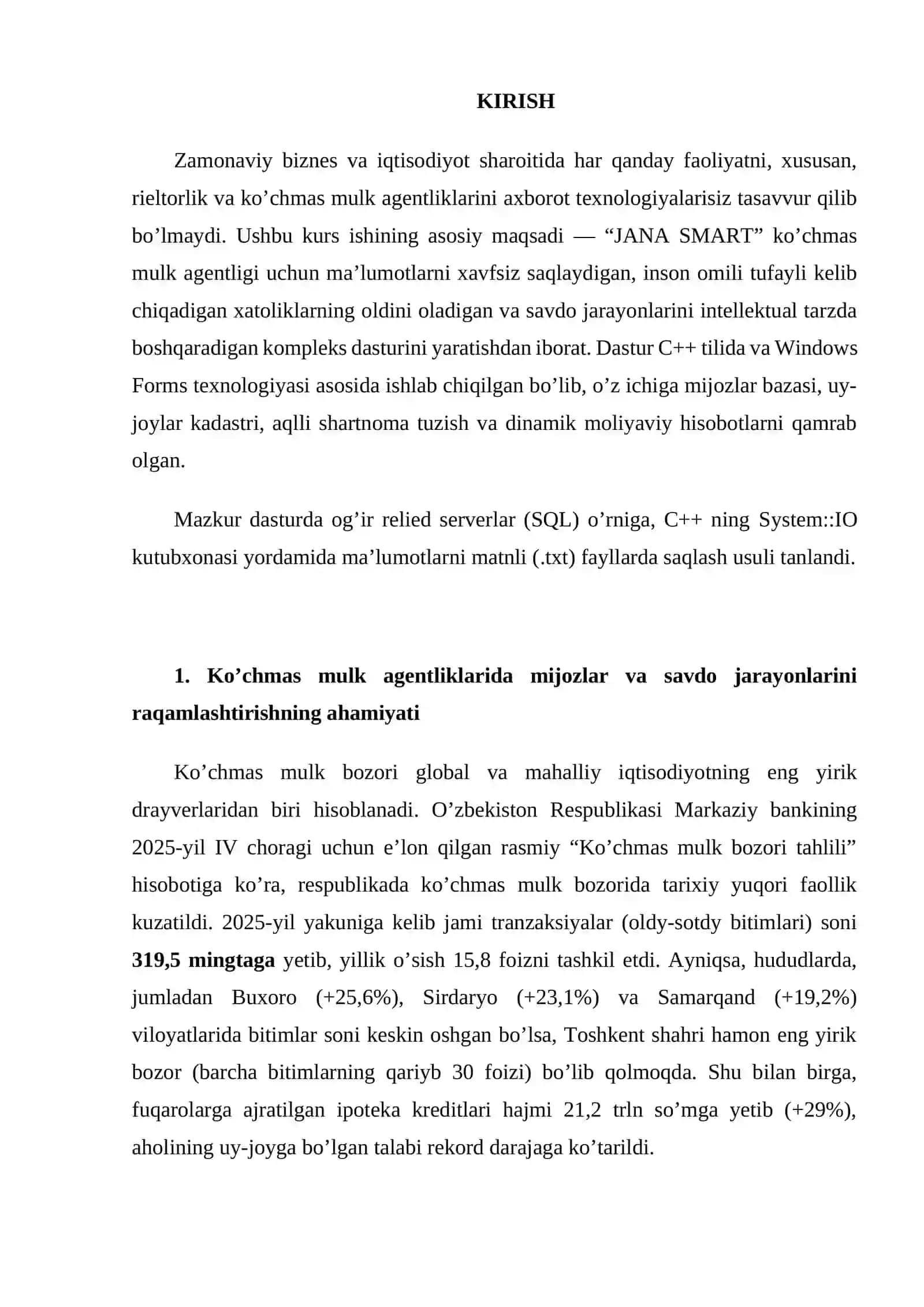 Visual Studio muhitida dasturlash | Kurs ishi - KO’CHMAS MULK AGENTLIGI UCHUN MIJOZLAR VA UY-JOYLARNI MA’LUMOTLARINI YURITISH DASTUR ILOVASINI YARATISH 3