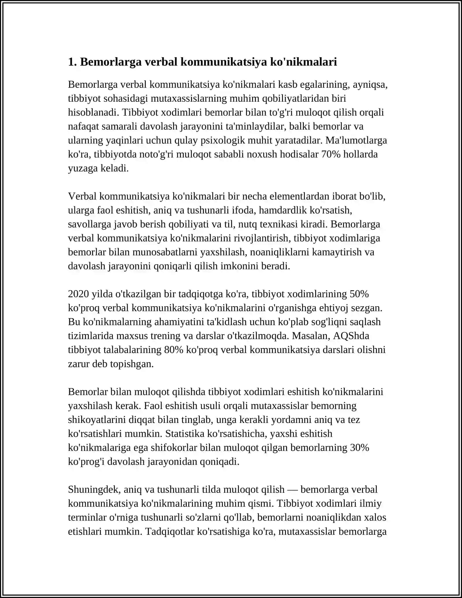 BEMOR BILAN VERBAL VA NOVERBAL MULOQOT KO'NIKMALARI 3