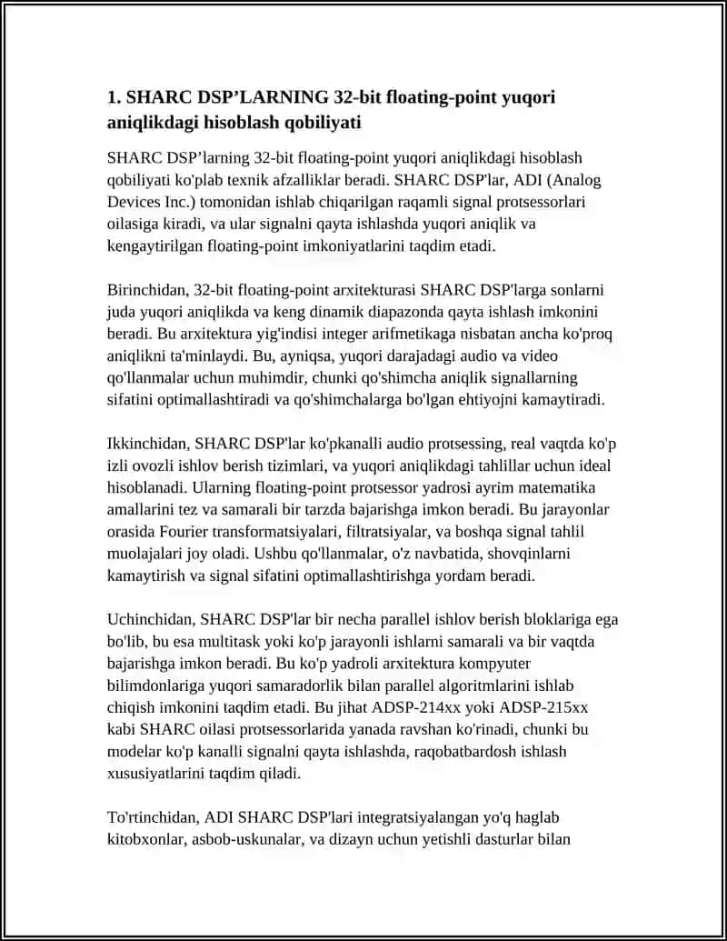SHARC DSP’LARNING TEXNIK AFZALLIKLARI 3