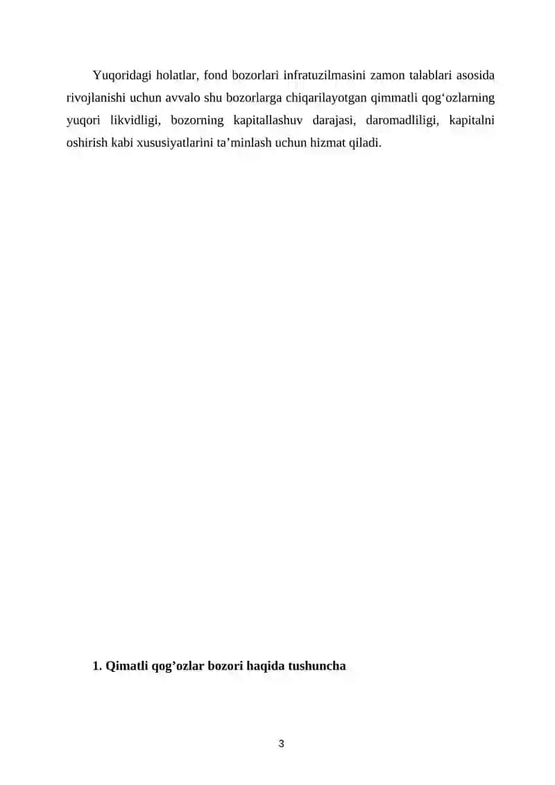 Qimmatli qog‘ozlar bozori va uning respublikamizda o’rnatilishi 3