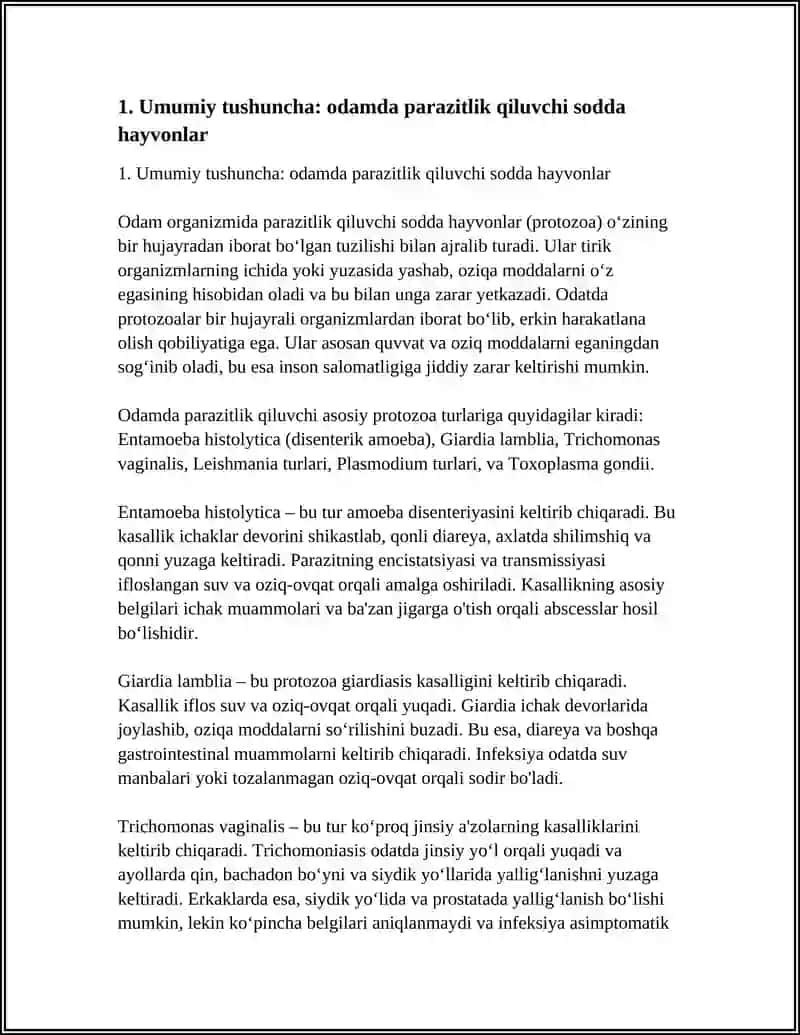 ODAMDA PARAZITLIK QILIUVCHI SODDA HAYVONLAR 3