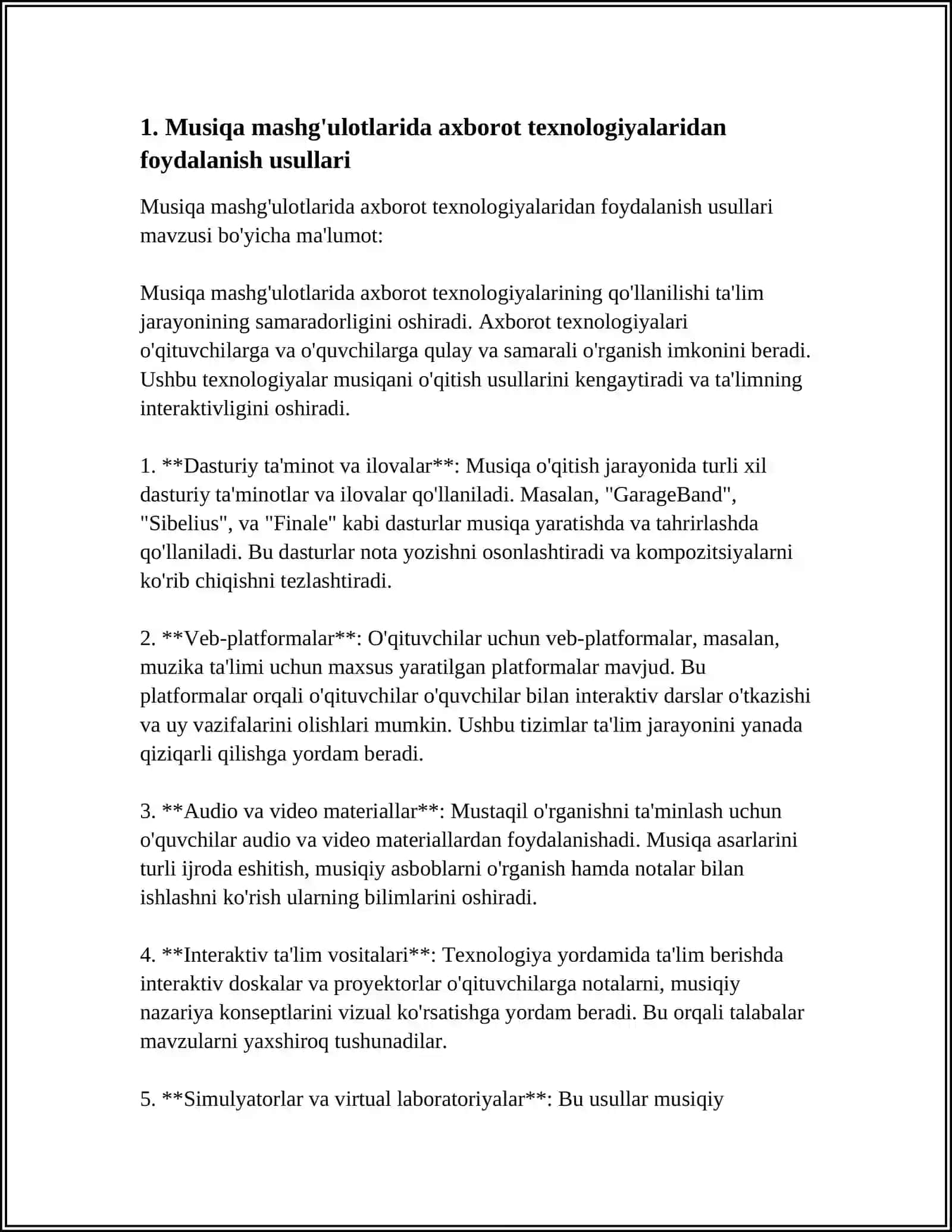 MAVZU ASOSIDA MUSIQA MASHG'ULOTLARINING METODIK TAHMINOTI, ULARDAN VA AXBOROT KOMPYUTER TEXNOLOGIYALARDAN MASHG'ULOT JARAYONIDA FOYDALANISH 3