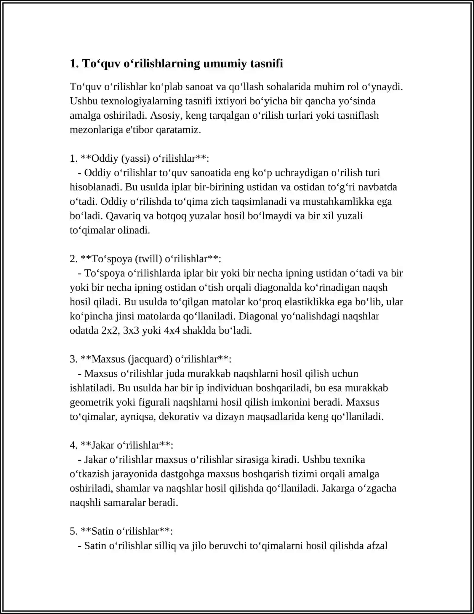 TOʻQUVOʻRILISHLARNI TASNIFLASH 3