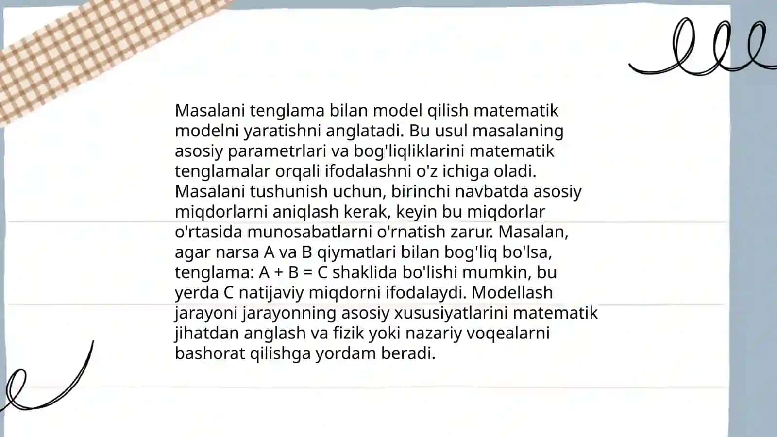 Masalani bir ôzgaruvchili tenglama yordamida yechish 3