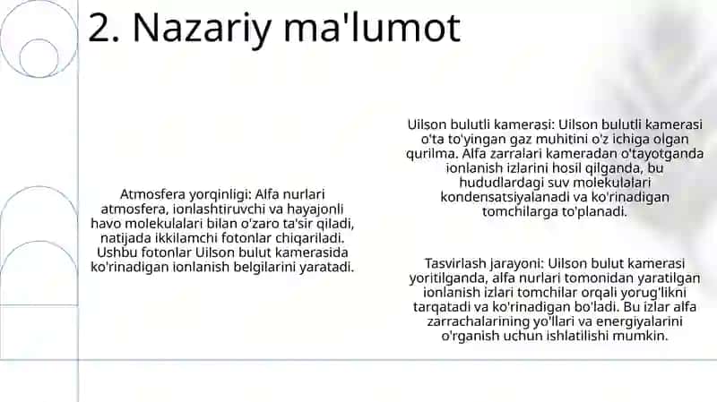 Alfa Zarrachaning Izlarini Vilson Bulutli Kamerasi Yordamida Namoyish Etish 3