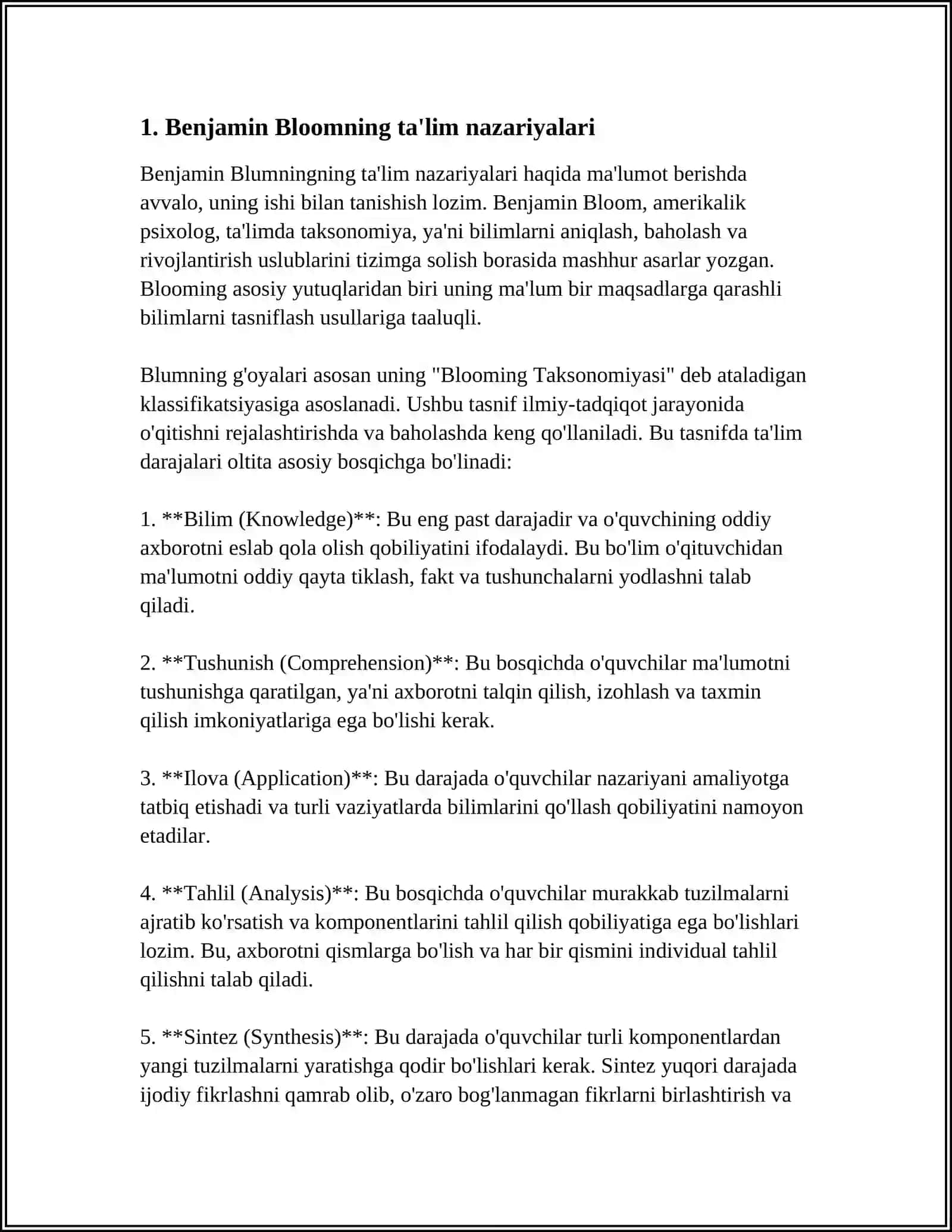 BENJAMIN BLUMNING PEDAGOGIK QARASHLARI HAQIDA SWOT TAHLIL 3