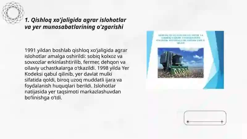 Mustaqillik yillarida qishloq xo'jaligi va sanoat sohasida o'zgarishlar 3