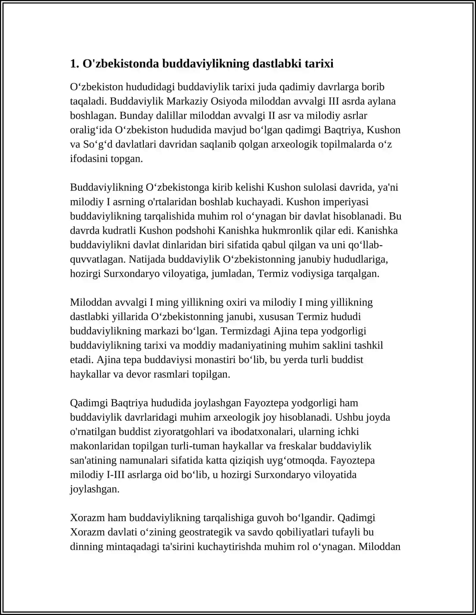 O'ZBEKISTONDA BUDDAVIYLIK DININING TARIXIY ILDIZLARI(QORATEPA,FAYOZTEPA,DALVARZINTEPA)VA HOZIRGI ZAMON 3