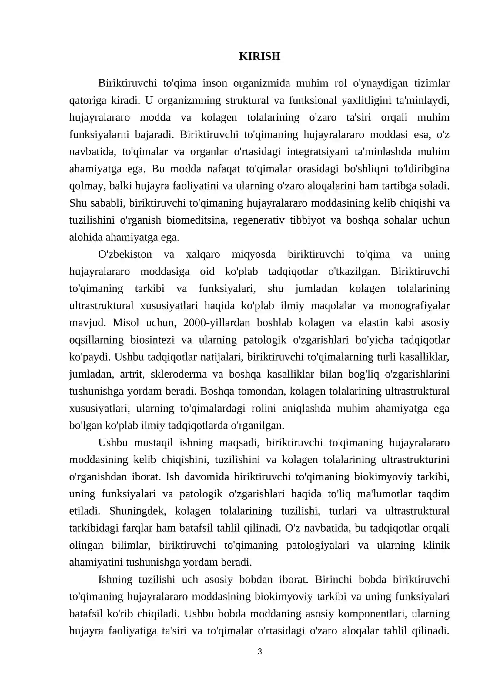 Biriktiruvchi tôqimaning hujayralararo moddasining kelib chiqishi va tuzilish.Kolagen tolalarning ultrastrukturasi 3