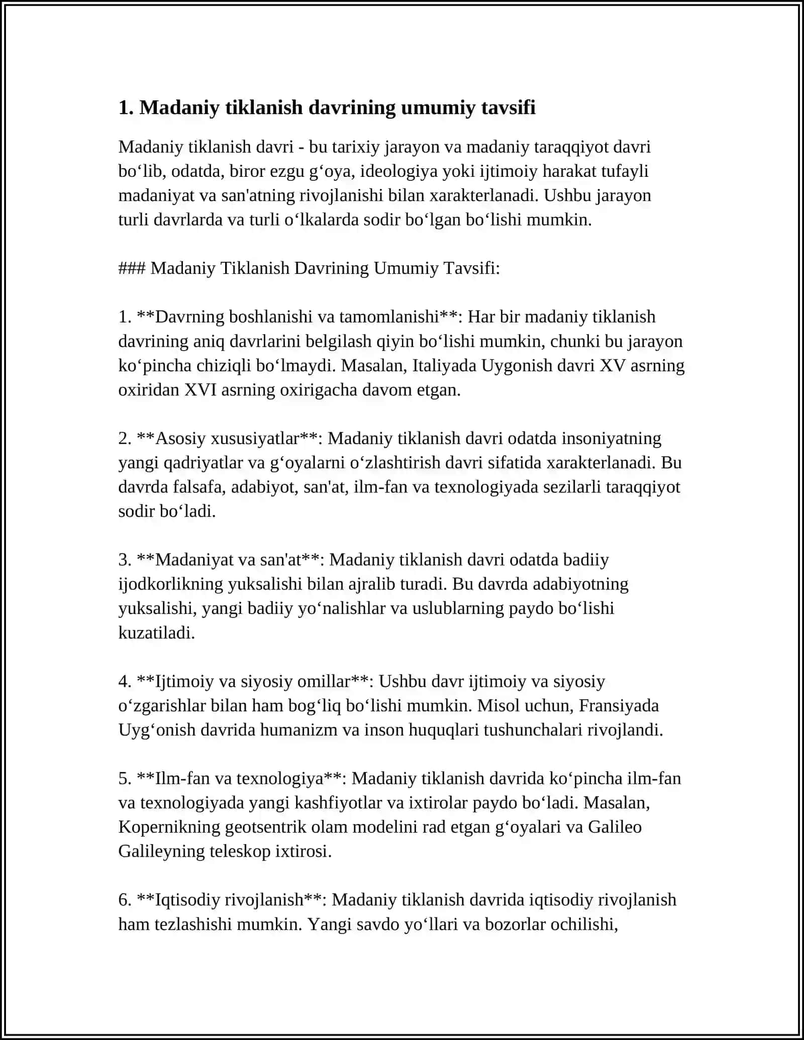 MADANIY TIKLANISH BIRINCHI UYG'ONISH DAVRI DUNYO SIVILIZATSIYASI UCHUN AHAMIYATI 3