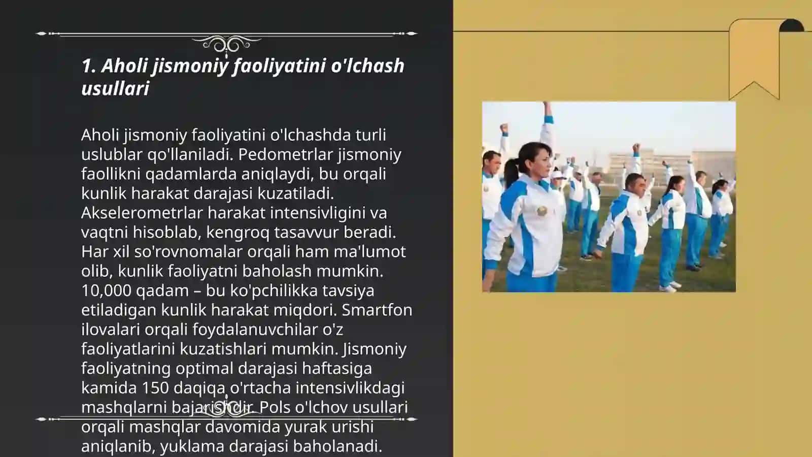 Aholi jismoniy tayyorgarligi va salomatlik darajasini baholash 3