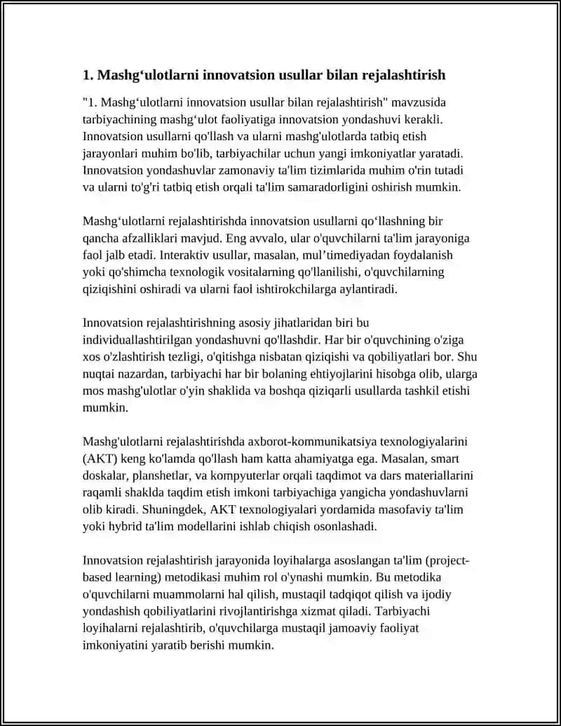 MASHGʻULOT (FAOLIYATI) GA TARBIYACHINING INNOVATSIYON YONDOSHUVI 3