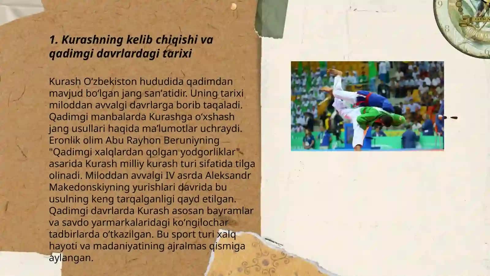 Milliy kurash turlari(kurash va belbogʻli kurash) rivojlanish tarixi 3