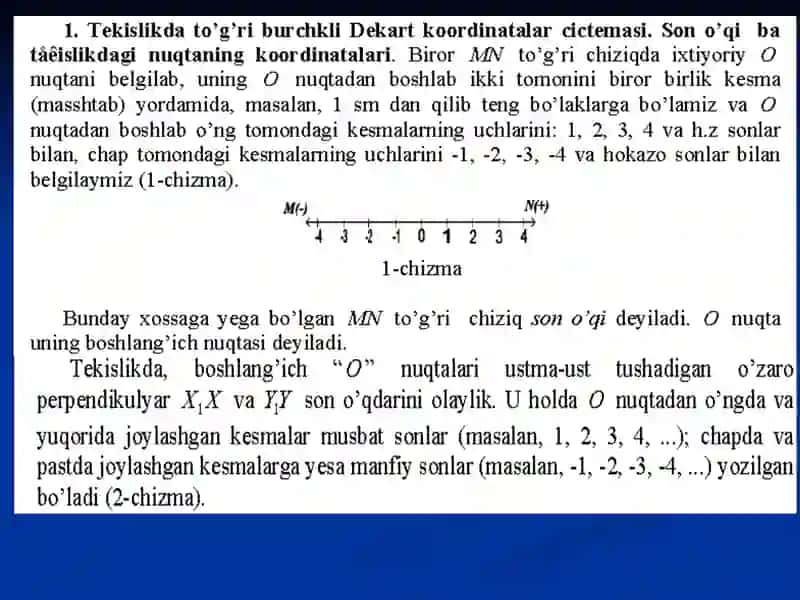 Tekislikdato’g’ri burchakli Dekart koordinatalar sistemasi 3