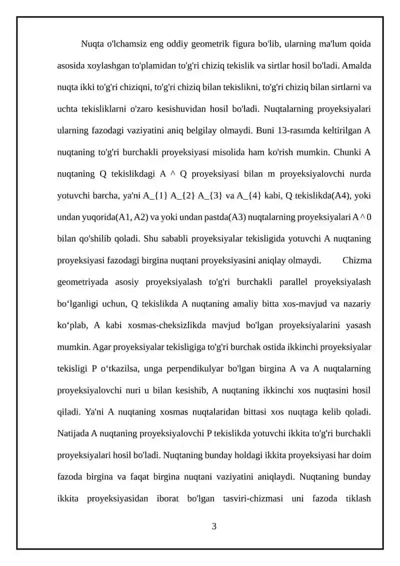 Nuqtaning chizmasini tuzish va o`qish 3