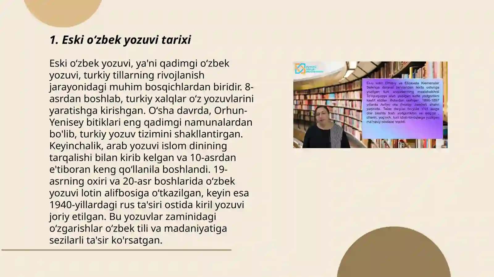 Eski oʻzbek yozuvining shakllanish tarixi. Arab yozuvining oʻziga xosliklari 3