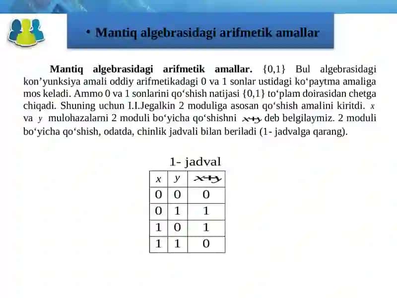 Mantiq algebrasidagi arifmetik amallar 3