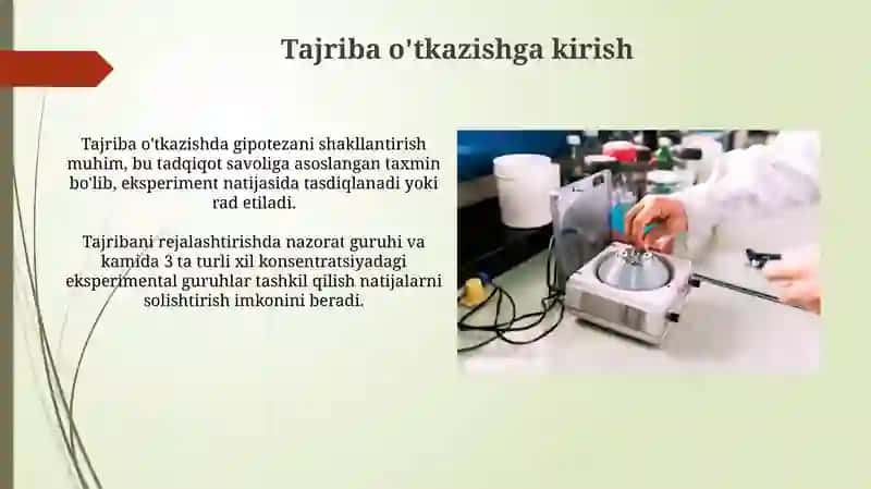 Tajriba oʻtkazish, qurilma va oʻlchov asboblarini tanlash 3