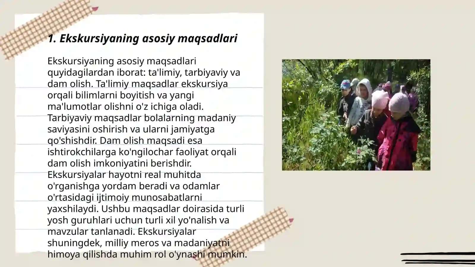 Maktabgacha yoshdagi bolalarni òlkamiz tabiati bilan tanishtirishda eksrursiya mazmuni va turlari, tashkil etish metodikasi 3