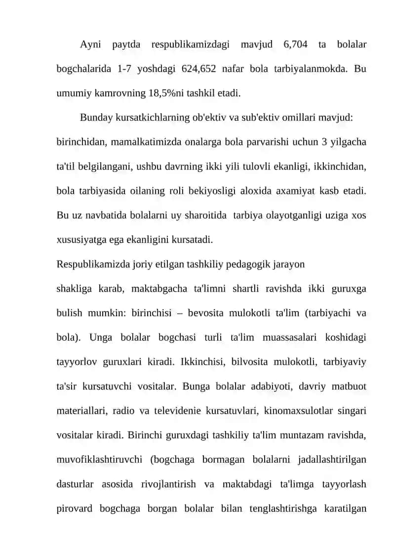 Maktabgacha ta'lim tashkilotining ta’lim shakli 3
