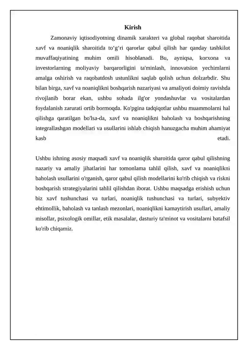 Xavf va noaniqlik sharoitida qaror qabul qilish asoslari 3