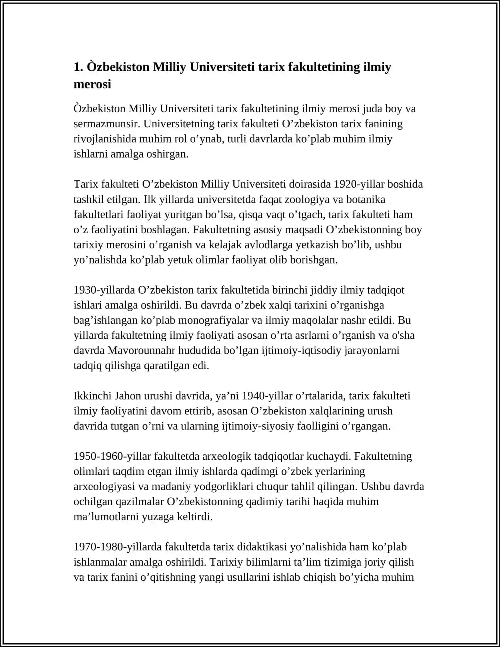 ÒZBEKISTON MILLIY UNIVERSITETI TARIX FAKULTETINING MANBASHUNOSLIK VA TARIXSHUNOSLIKNI RIVOJLANTIRISHGA QÒSHGAN HISSASI 3