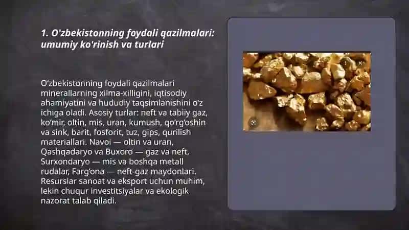 O'zbekistonning foydali qazilmalari haqida ma'lumot tayyorlash 3