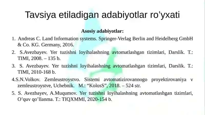 Yer tuzishni loyihalashni avtomatlashgan tizimga o’tkazish muammolarini o’rganish 3