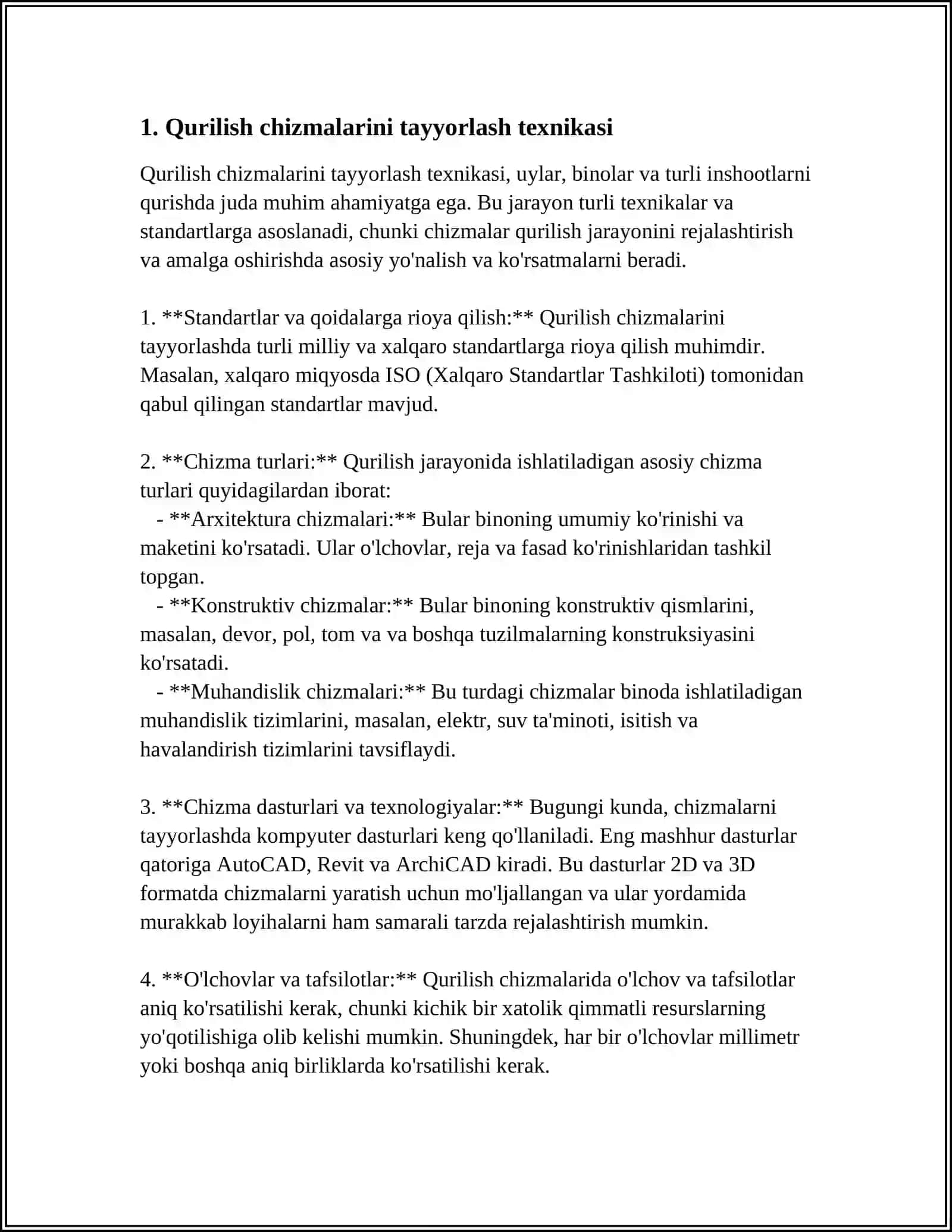 Qurilish chizmalarini tayyorlash texnikasi 3