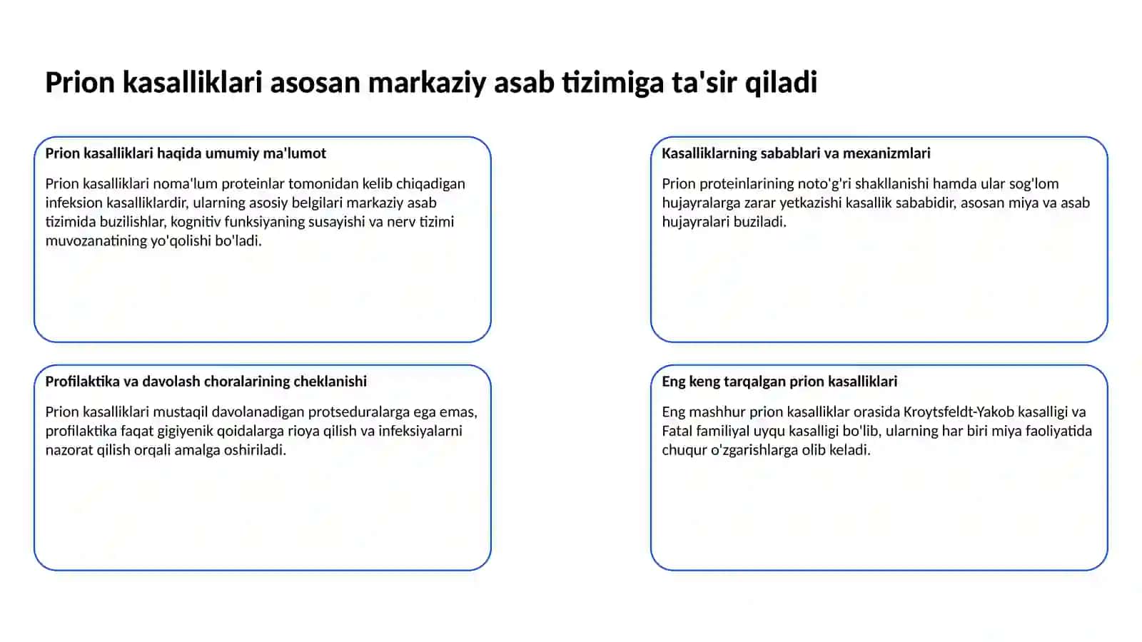 Prionlar haqida tushuncha,kelib chiqishi prion kasalliklari, amaliyotda ahamiyati. Oziq muhitlar, xromogen oziqli muhitlar,idinfikatsiyada qoʻllanilishi. 3