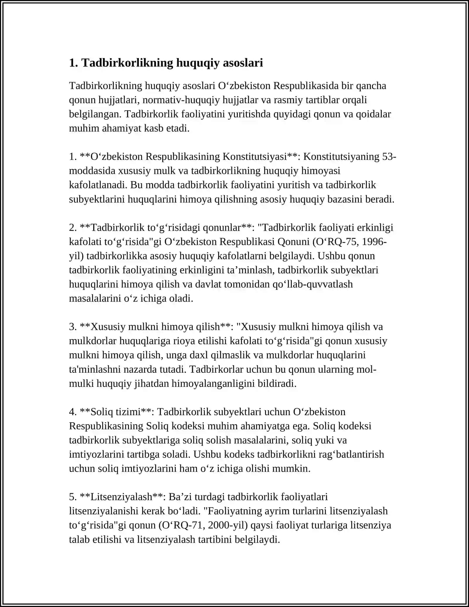 YUK VA TIJORAT ISHLARINI TASHKIL ETISH VA UNING HUQUQIY ASOSLARI 3