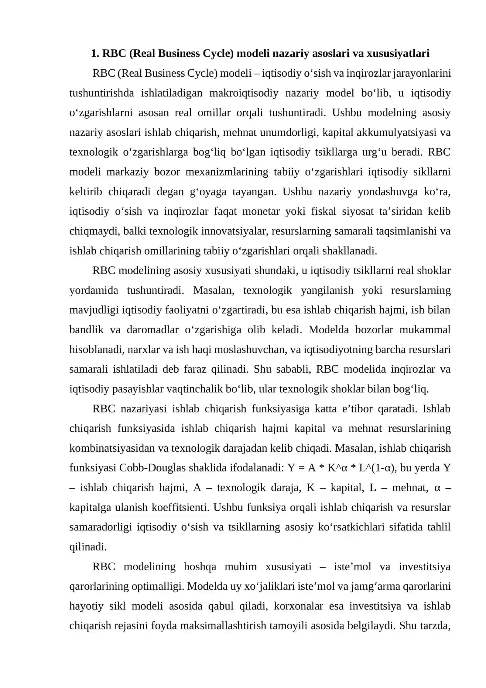 RBC va Yangi Keynescha modellar o‘rtasidagi farqlar va o‘xshashliklar 3