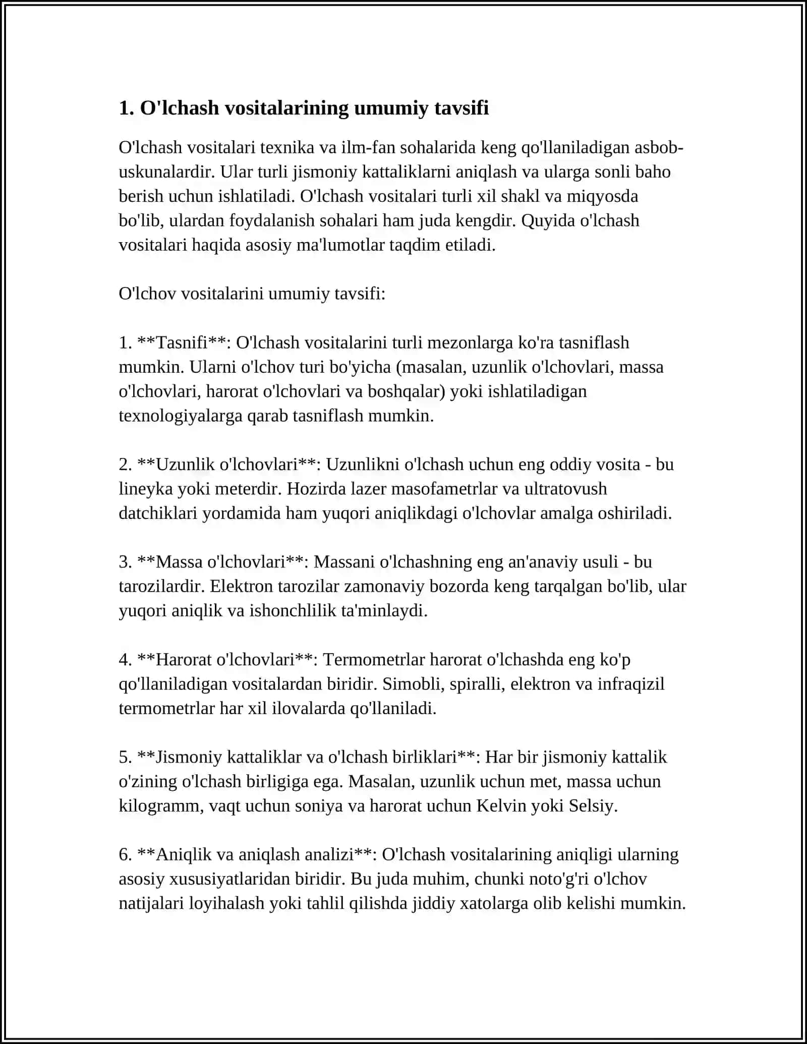 O'LCHASH VOSITALARI VA ULARNING TURLARI.O'LCHASH XATOLIKLARI 3