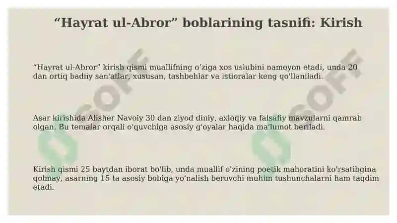 Hayrat ul abror boblar tasnifi 3