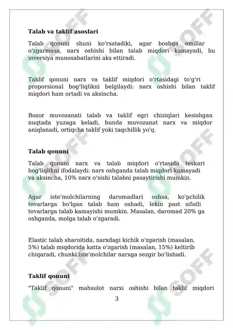 Bozor muvozanati: talab, taklif va narx shakllanishi 3