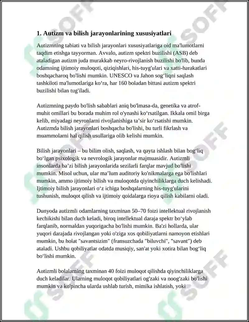 AUTIZM SINDROMLI BOLALARNING BILISH JARAYONLARI 3