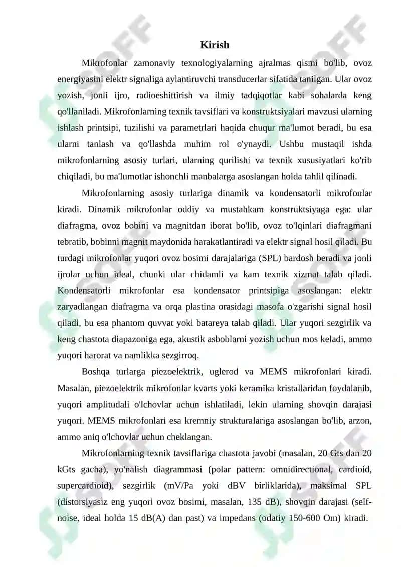 Mikrofonlar. Mikrofonlarning texnik tavsiflari va konstruktsiyalari 3