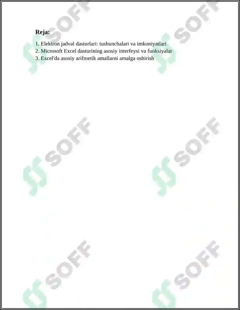 EXSEL ELEKTRON JADVALLAR BILAN ISHLASH 3